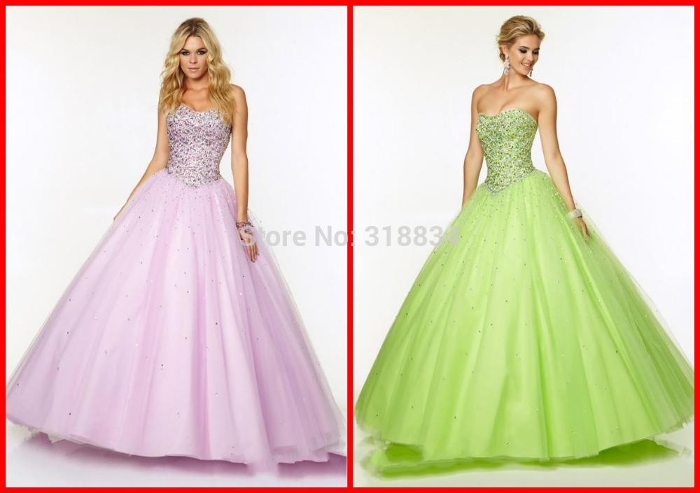 Lime Green Lilac Tulle Ball Gown Quinceanera Dresses 2015 f 97081 Custom Sparkly Crystals Sweetheart Backless
