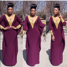 Deep V Neck Golden Embellishment Long Sleeves Purple Elegant Kaftan Dubai Evening Dresses New Fashion Caftan