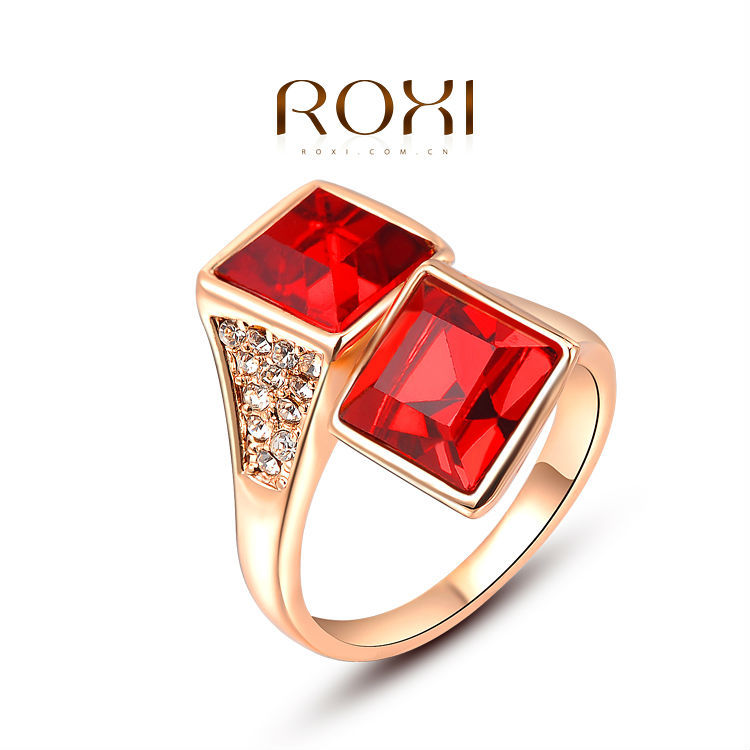 Roxi Luxury Women s Jewelry High Quality Hand Made Ring Rose Gold Plated Rings With Red