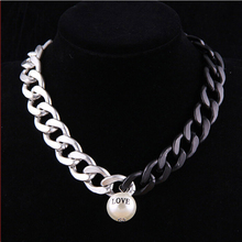 2014New Bohemia Style LOVE Pearl Black And White Mixing Chain Large  Necklaces For Women &Pendant NecklaceN1664