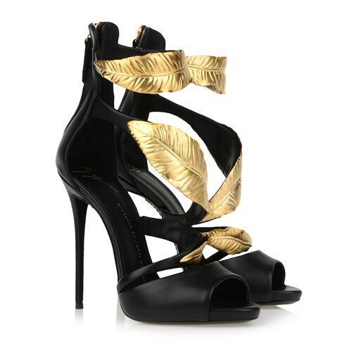 Wholesales GZ Genuine Leather With Metal Leaves With Zip Peep Toe Round Toe Women Shoes High