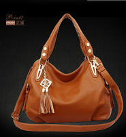 2014 Free shipping Genuine leather Women Messenger Bags Tassels single shoulder bag women Handbag with Interior