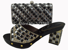 Top selling black color Fashion ladies shoes and matching bags for wedding ,High class African design shoes and bags