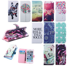 Cute design pattern cute case cover pet with glass funny design leather wallet pouch  For Apple iPhone 6 6G case Cover