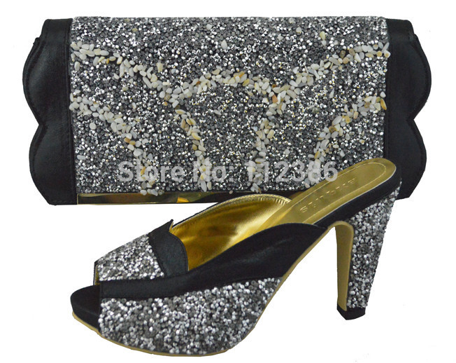 2014 newest arrival shoe and bag to match set for wedding and party sexy blk color