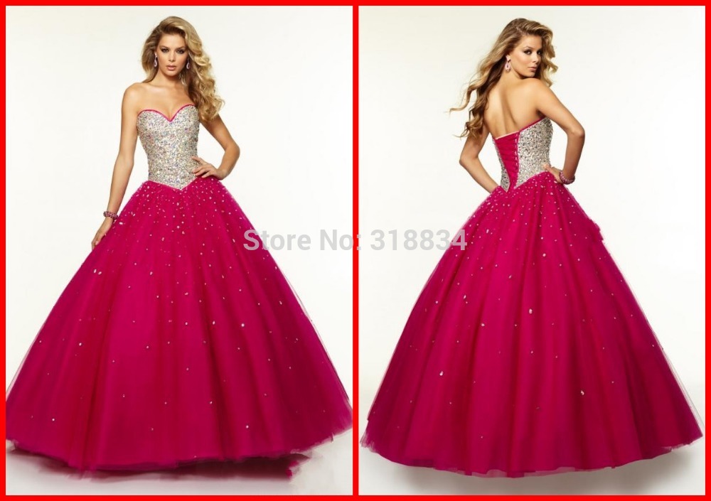 New Fashion 2015 Sparkly Crystals Tulle Quinceanera Dresses f 97107 Lace Up Ball Gown Design Fuchsia