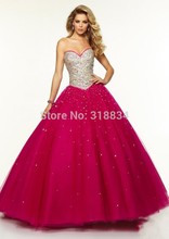 New Fashion 2015 Sparkly Crystals Tulle Quinceanera Dresses f 97107 Lace Up Ball Gown Design Fuchsia