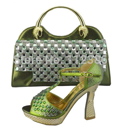 TSh1164 army green wholesale and retails shoe and matching bag set for wedding and party