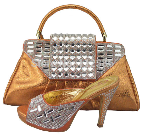 Wholesale shoe and matching bag with shinning stones in 2014