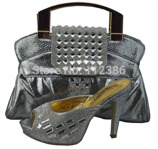 2014 fashion evening shoe and bag matching set in silver size 38 42