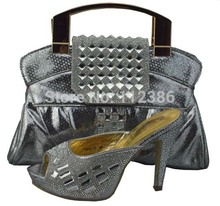 2014 fashion evening shoe and bag matching set  in silver size 38-42