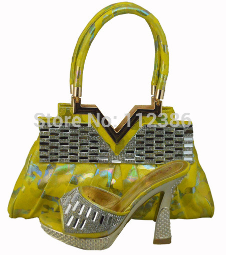 High quality shoes and matching bag with free shipping by dhl to usa TSh1163 yellow