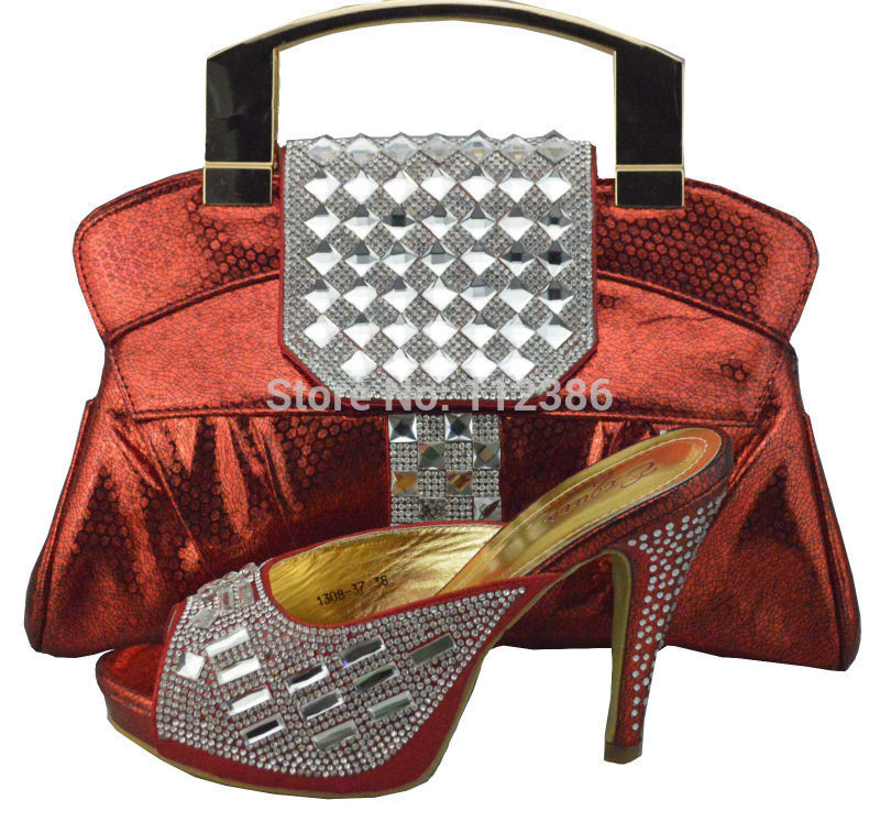 New rhinestone party shoe and bag matching set with free shipping by DHL at wholesale price