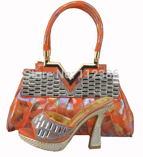 African Fashion Shoes and Matching Bags set for women with plenty glass and Italy Shoes and
