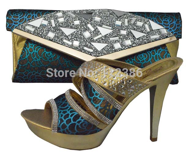 African Fashion Shoes and Matching Bags set with plenty stones and Italy Shoes and Bags TSH1159