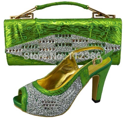 New design and hot selling italy matching shoe and bag set with full shinning stones size