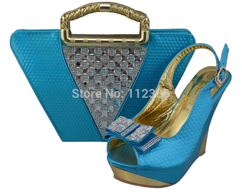 2014 hot new design italian lady crystal matching shoe and bag wholesale for wedding party