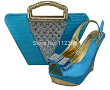 2014 hot new design italian lady crystal matching shoe and bag wholesale for wedding/party