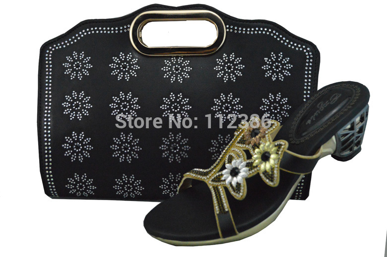 Special nice design square low heel shoe and bag to match for wholesale and retail in