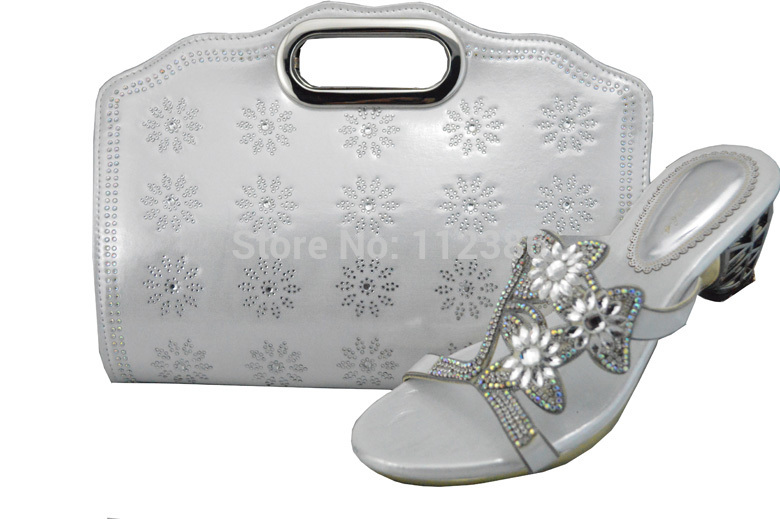 Silver matching shoe and bag in fashion design at wholesale and retail price