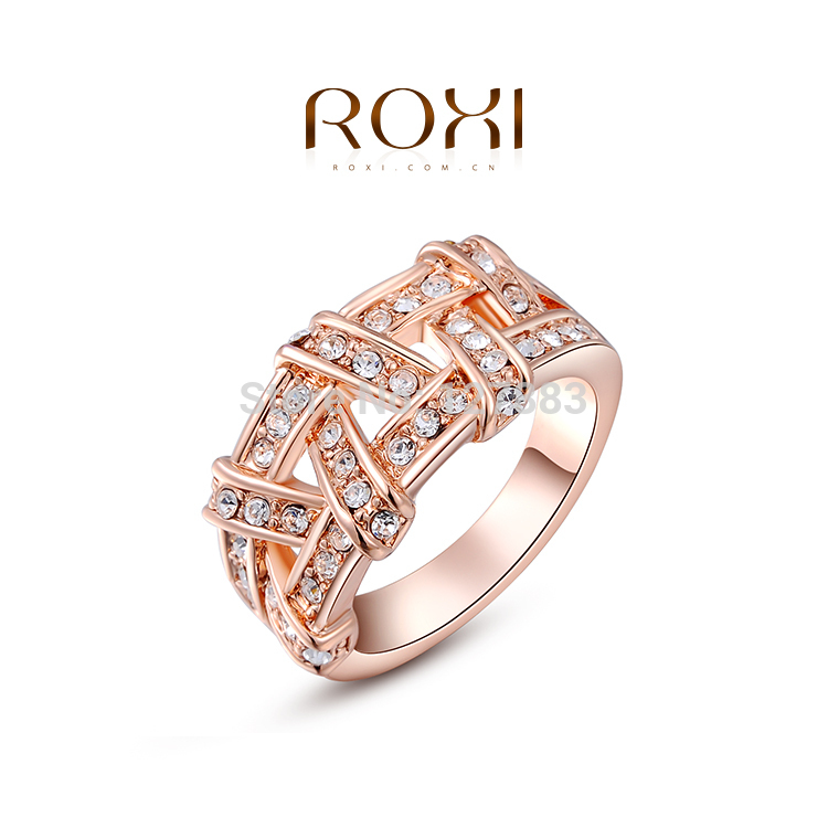 ROXI Fashion Accessories Jewelry Gold Plated Colorful Austria Crystal Big CZ Diamond Twist Pattern Rings Love