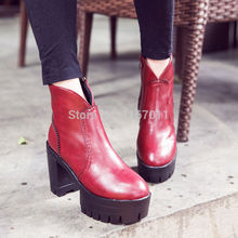 Trend autumn high heels fashion Top quality Genuine leather boots women Punk platform boots female ankle boots Wine Red Brown