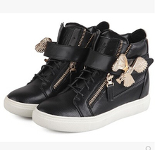 2014 Brand Genuine Leather Women Wedge High Heels Sneakers Height Increasing Casual Shoes Chain Decorative Women