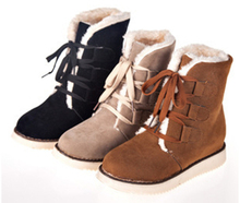 New 14 fashion artificial fur leather boots warm ankle women boots snow autumn boots winter women