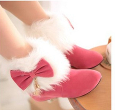 Free shipping The new winter 2014 female boots sweet bowknot flat boots