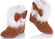 Free shipping The new winter 2014 female boots sweet bowknot flat boots