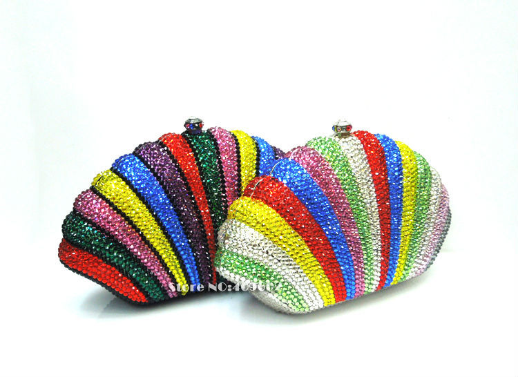 High end custom Colorful SHELLS shape crystal Evening bag handbag clutch High quality Metal cosmetic bag