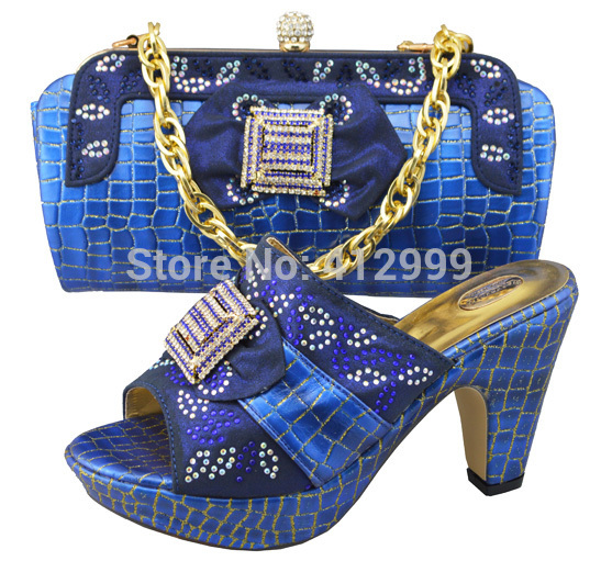 good selling african ladies shoes and matching bags shine color shoes and bags JB02 royal blue