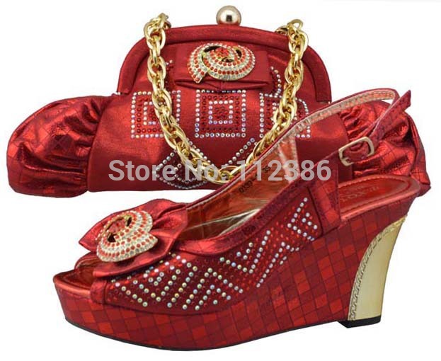 Hot sales African ladies Shoes and Matching Bag set with free shipping JB01 RED