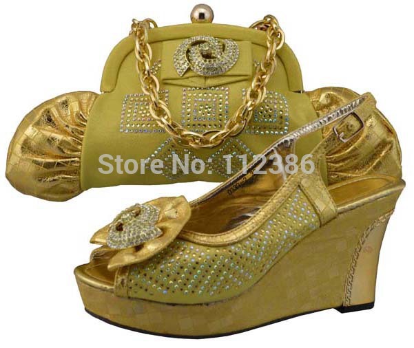 Free Shipping by DHL wholesale matching shoe and bag Italian design shoe and bag set JB01GOLD