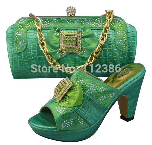 Free Shipping and wholesale shoe and bag Open toe shoes and matching bag JB02 Green