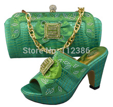 Fashion Italian Fashion Shoes and Matching bag, High heel shoes and bag set for free shipping JB02 Green