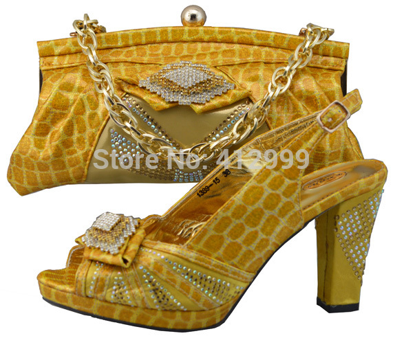 2014 NEW ARRIVAL Fashionable African Shoes and Matching Bags for wedding and party JB05 Gold