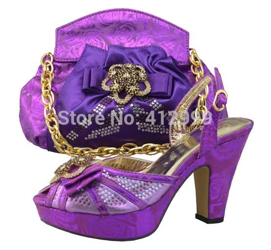 2014 New arrival fashion design Italian shoes and matching bags with stone wedding high heel for