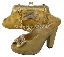 Free shipping ! new arrival high quality high heels women pumps italian shoes and evening bag for party/wedding,gold color