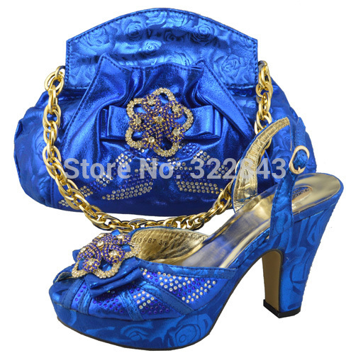 High quality matching italian shoe and bag set with free shipping in blue high quality PU