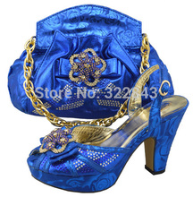 High quality matching italian shoe and bag set with free shipping in blue,high quality PU leather open toe heels item jb083