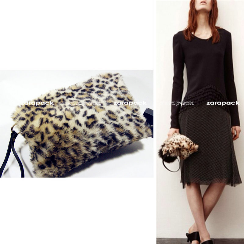 Fashion Designer Leopard women handbag Runway style Faux Fur clutch Purse Celebrity love