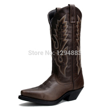 COWBOY BOOTS WESTERN BOOTS WOMENS BOOTS GENUINE LEATHER mid-calf fashion Couple Fashion Leather Boots