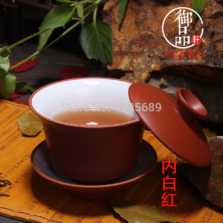2014 hot selling Chinese tea set accessories tea brewing cup gaiwan 100ml red stoneware outside porcelain