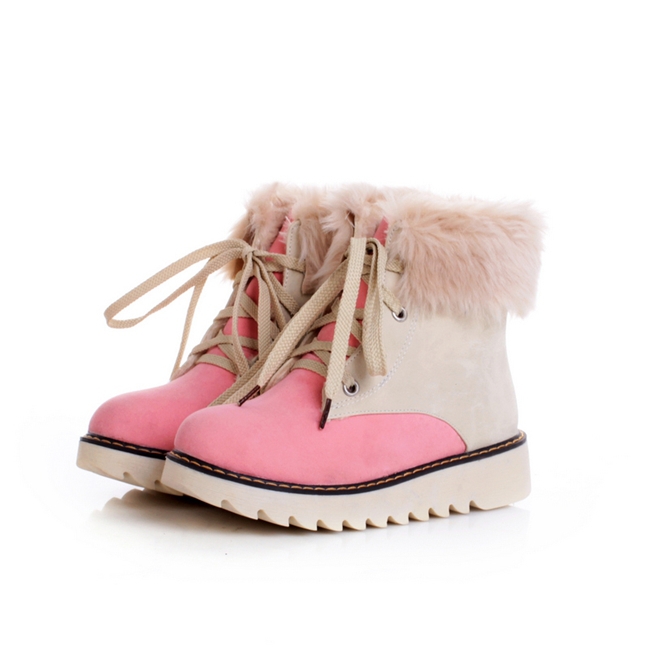 2014 New Arrival Black Brown Blue Pink Lace Up Fashion Sweet Warm Fur Femal Women Winter