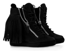 Wholesales GZ 100% Genuine Leather With Tassels With Height Increasing Zip Elastic Band Shoes Women Fashion Sneakers