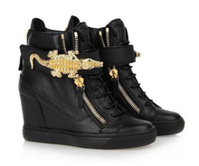 Wholesales GZ Genuine Leather Height Increasing With Metal Crocodile Shoes Women Fashion Sneakers
