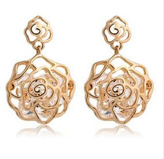 Fashion Crystal Hollow imitation zircon rose flower earring wholesale E114