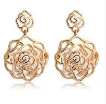 Fashion Crystal Hollow imitation zircon rose flower earring wholesale E45