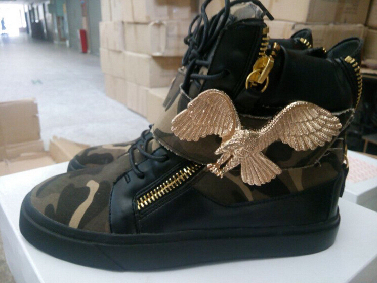 Wholesales GZ Genuine Leather With Camouflage High Top With Metal Eagle Shoes Men And Women Unisex